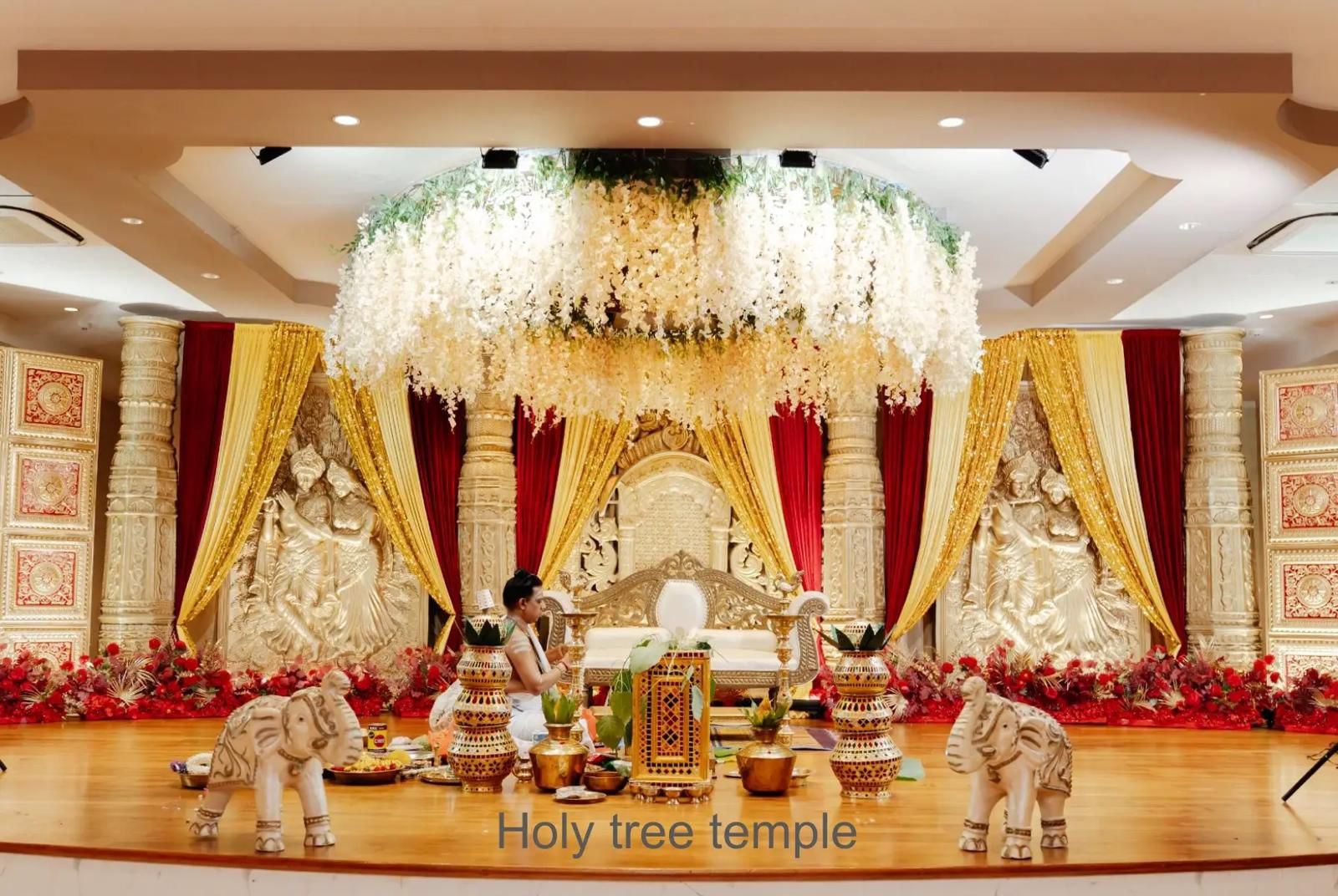 Temple wedding stage and canopy setup