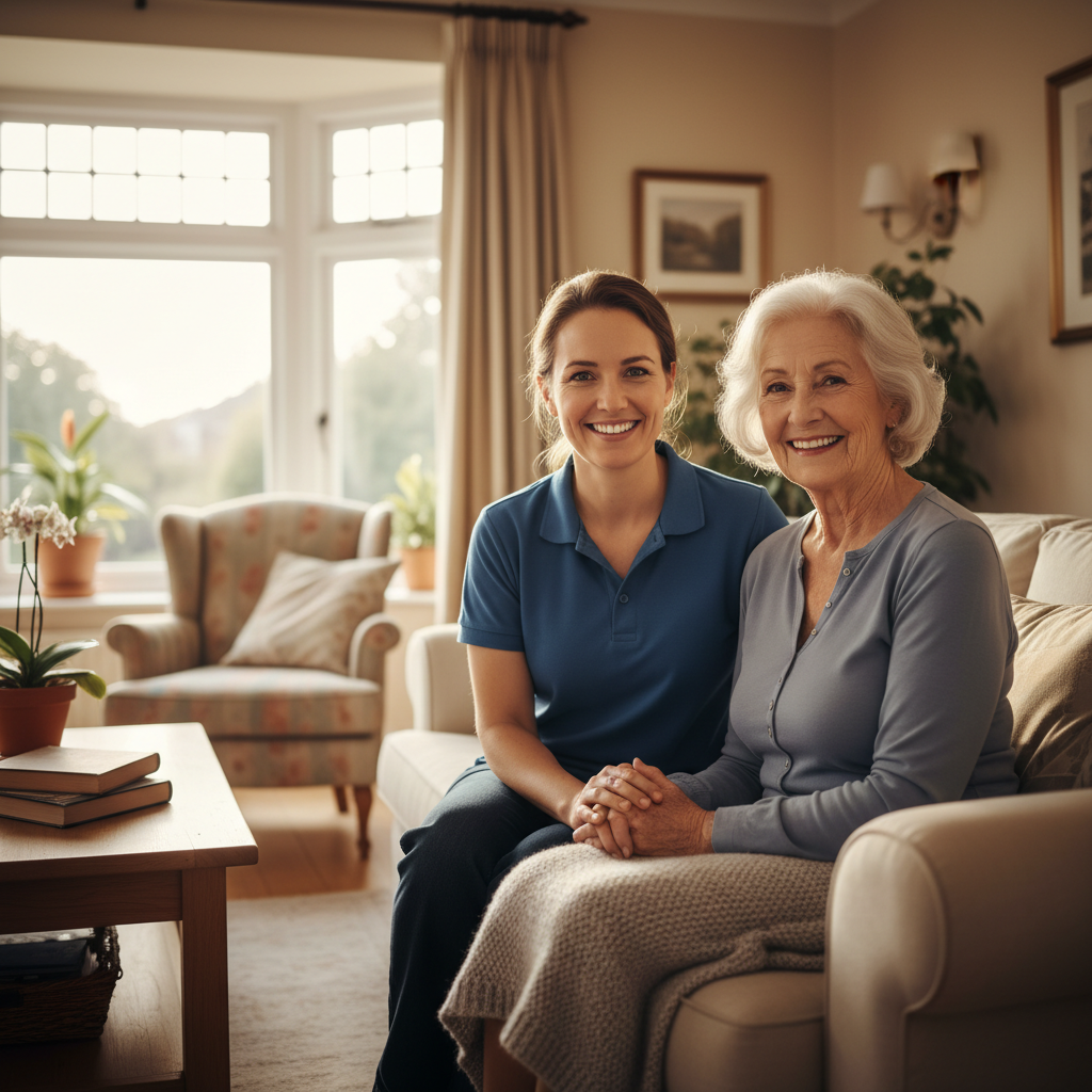 Support worker assisting a participant in a comfortable setting