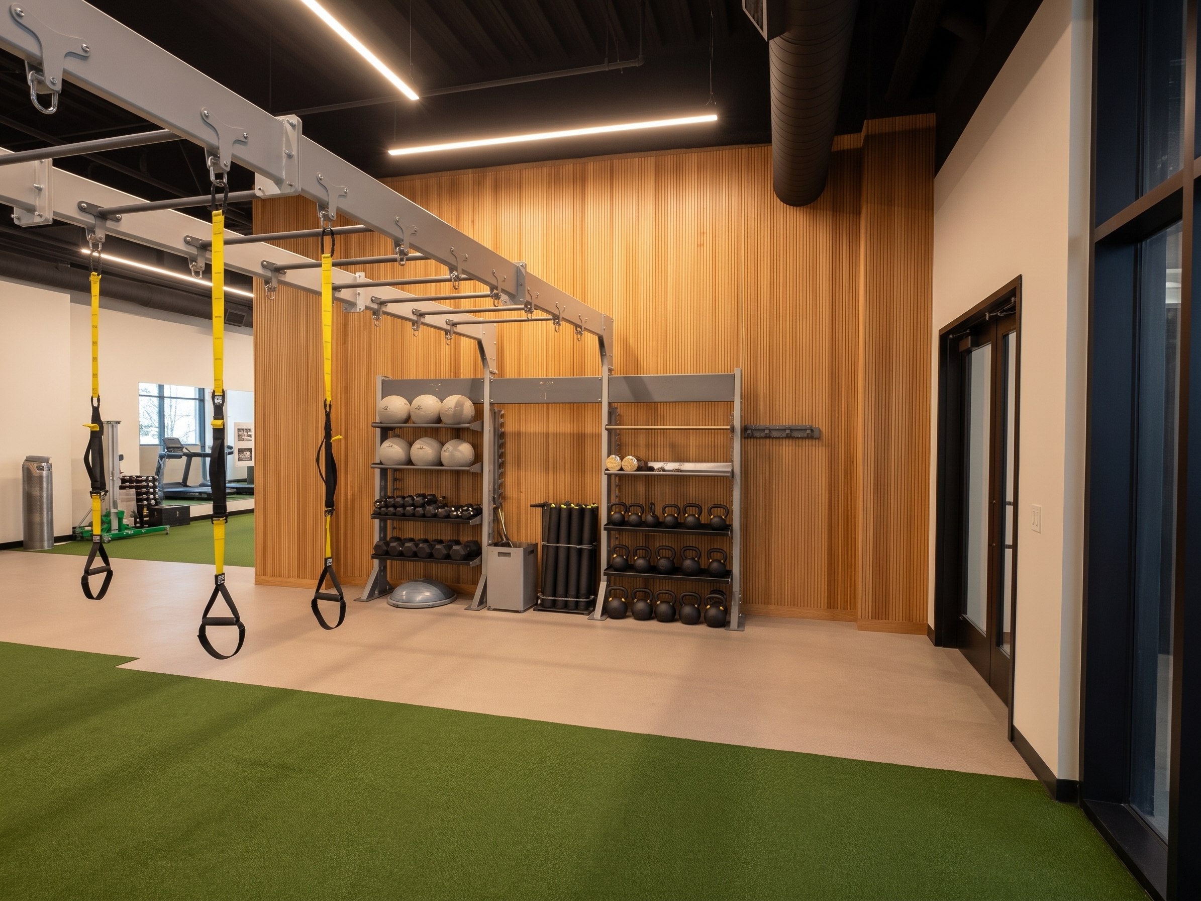 Commercial gym decorative wood wall paneling Los Angeles CA